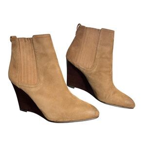 Sam Edelman Wedge Boots Womens Size 8.5 Tan Leather Chelsea Pointed Toe Booties